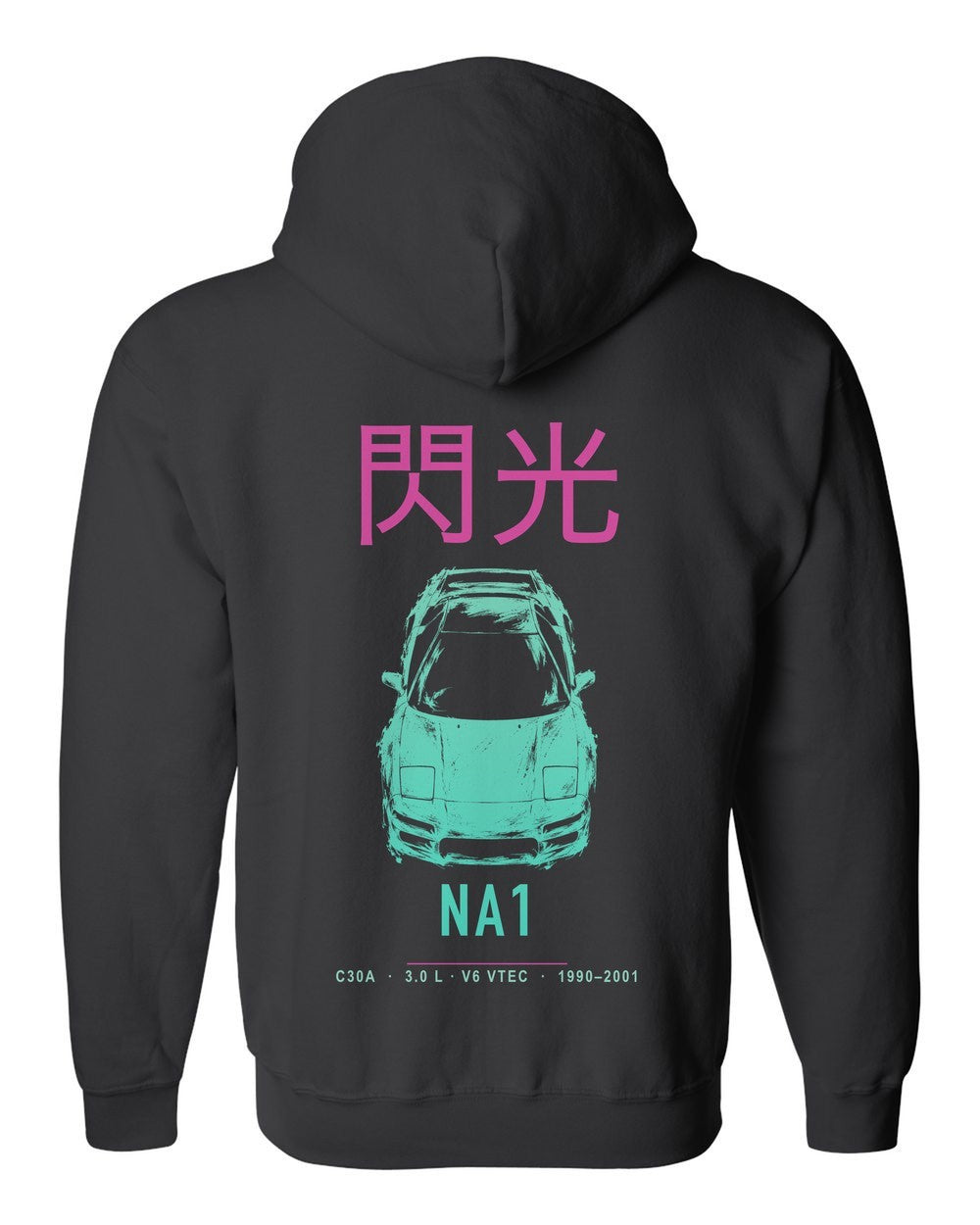 NA1 full-back artwork black zip hoodie back view with the design