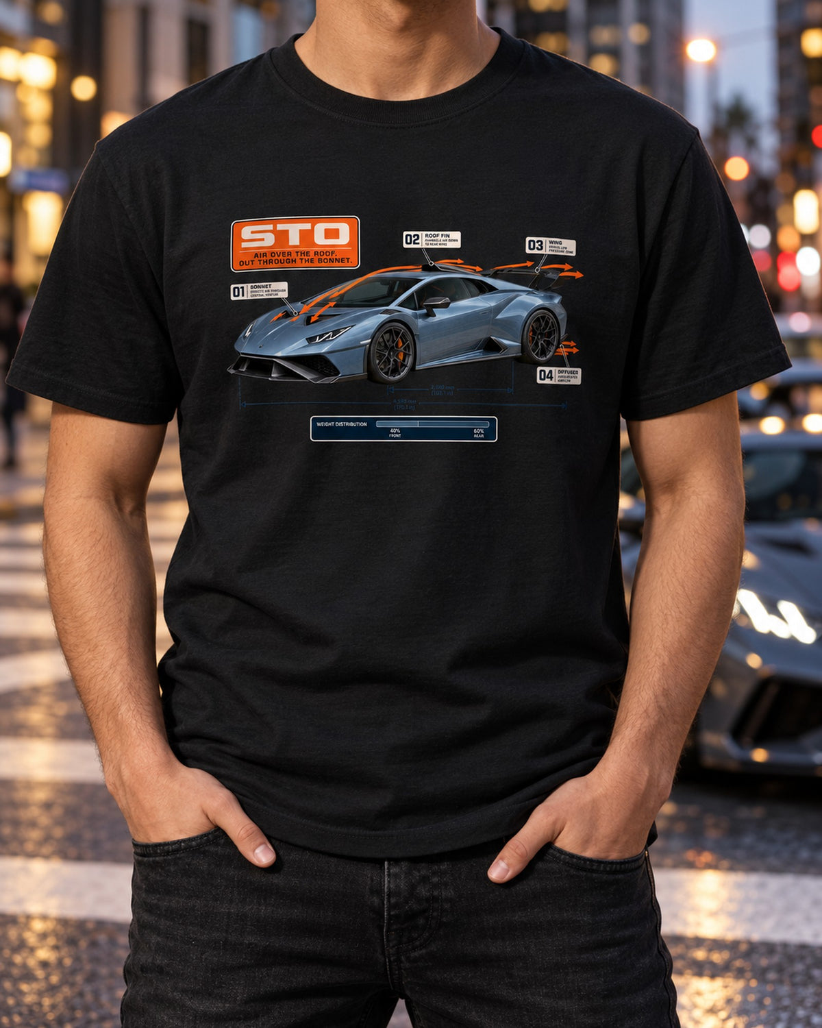 Huracan STO Aero Callout Shirt, Lamborghini Airflow Tee T-Shirt Black worn hero