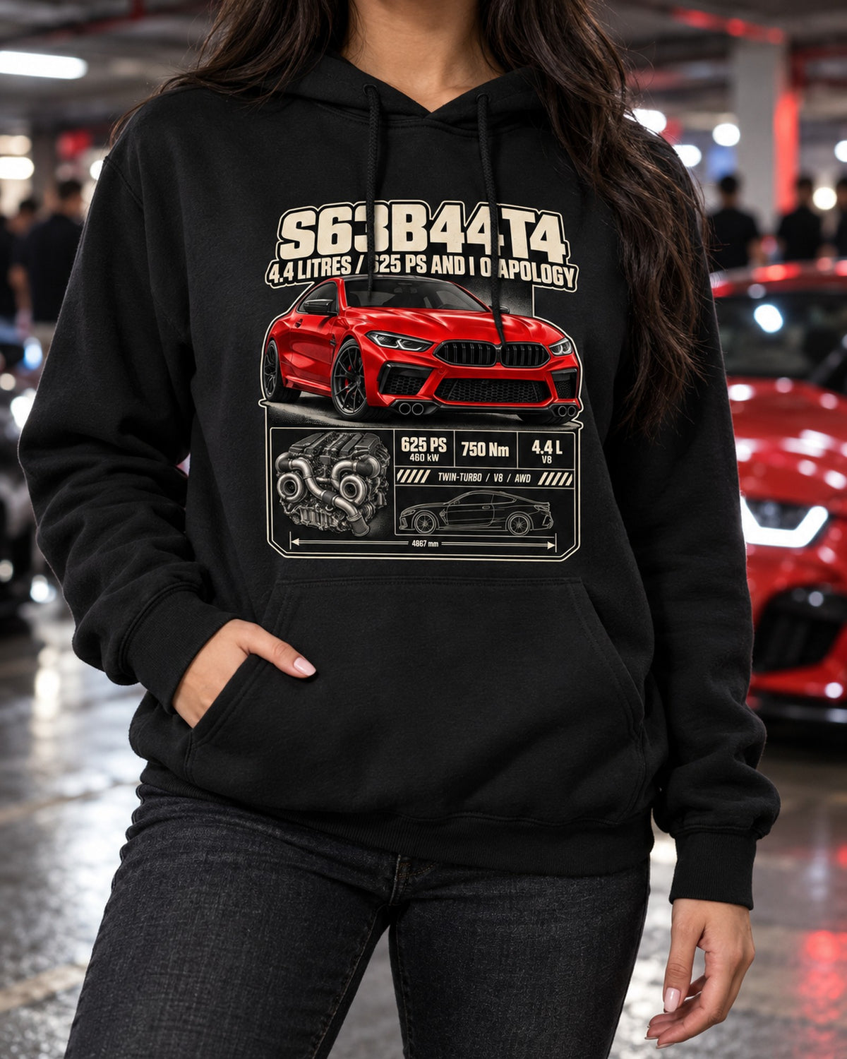 BMW M8 Competition F92 S63 Spec Poster Shirt Pull Over Hoodie Black worn hero