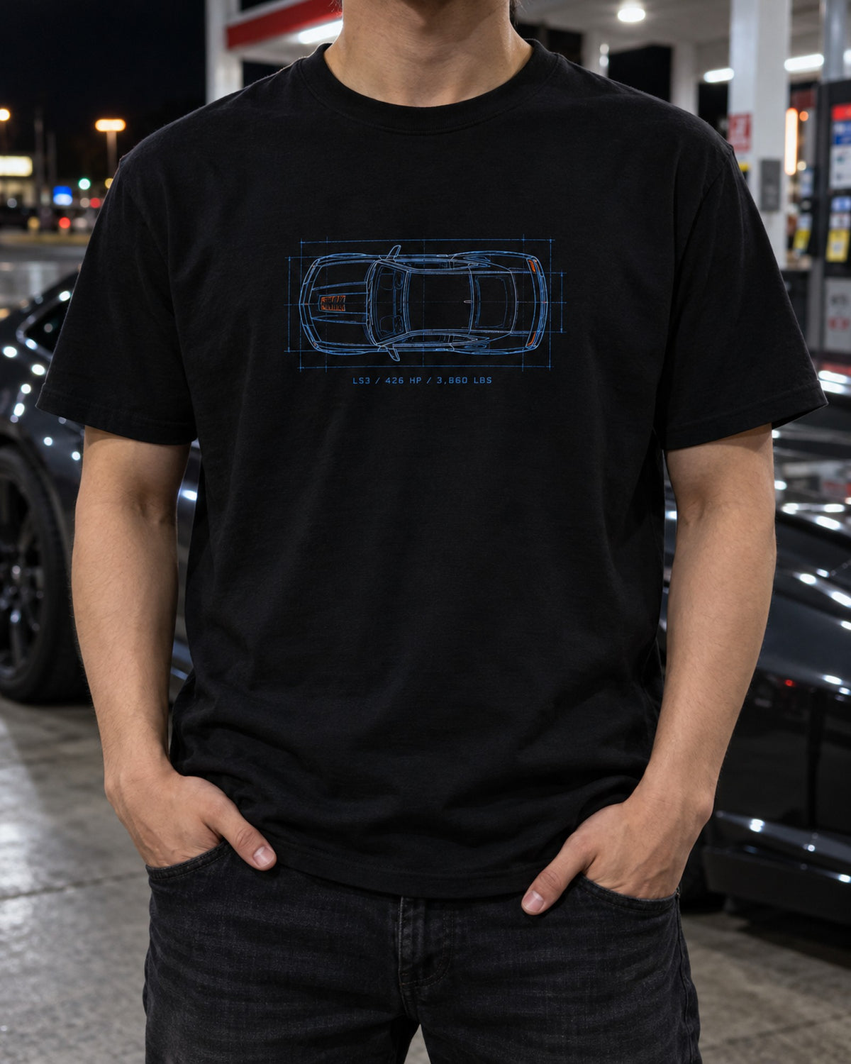 2010 Camaro SS Zeta Blueprint Top View Shirt, LS3 Car Tee T-Shirt Black worn hero