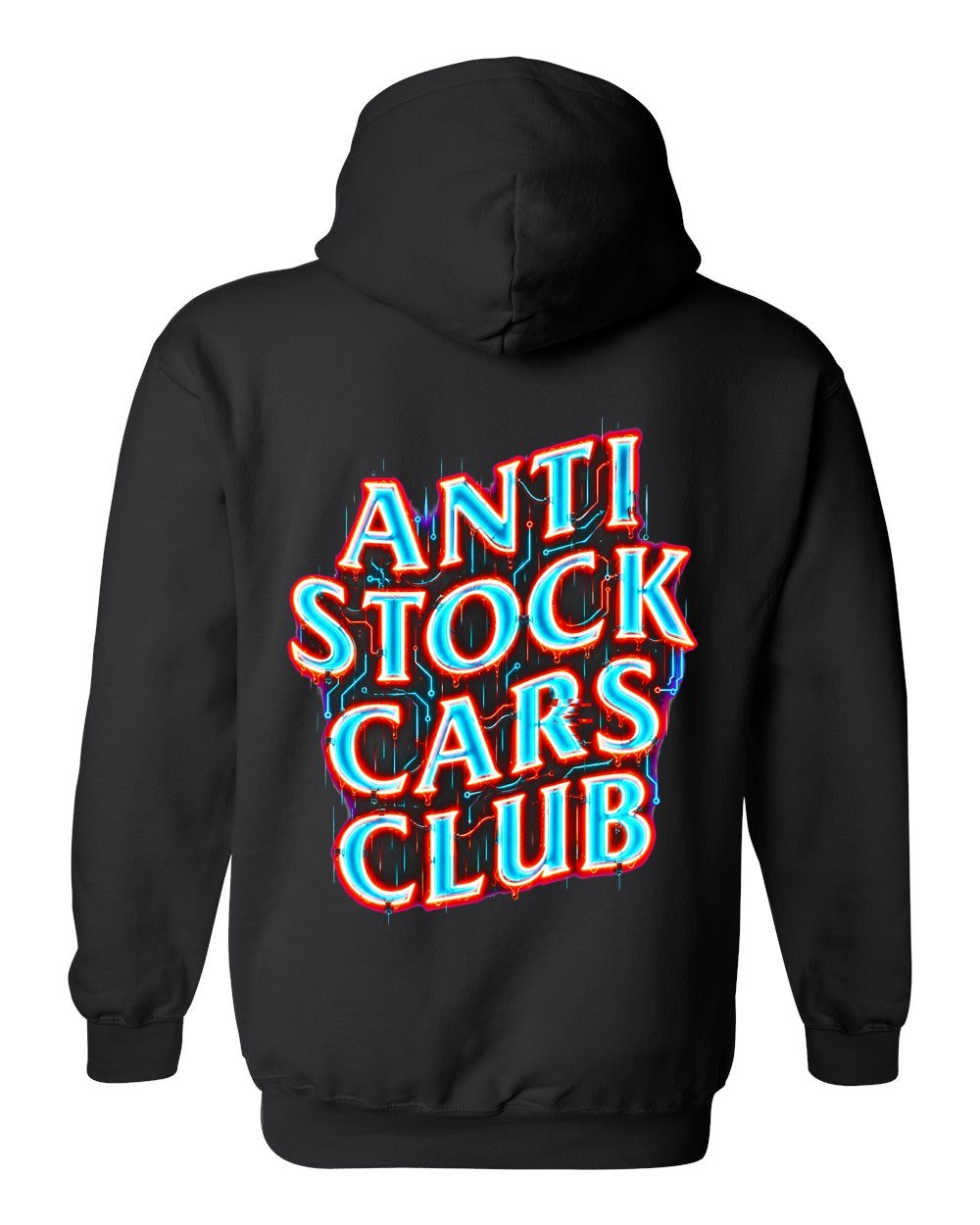 Anti Stock Cars Club Neon Cyberpunk Pull Over Hoodie Black back