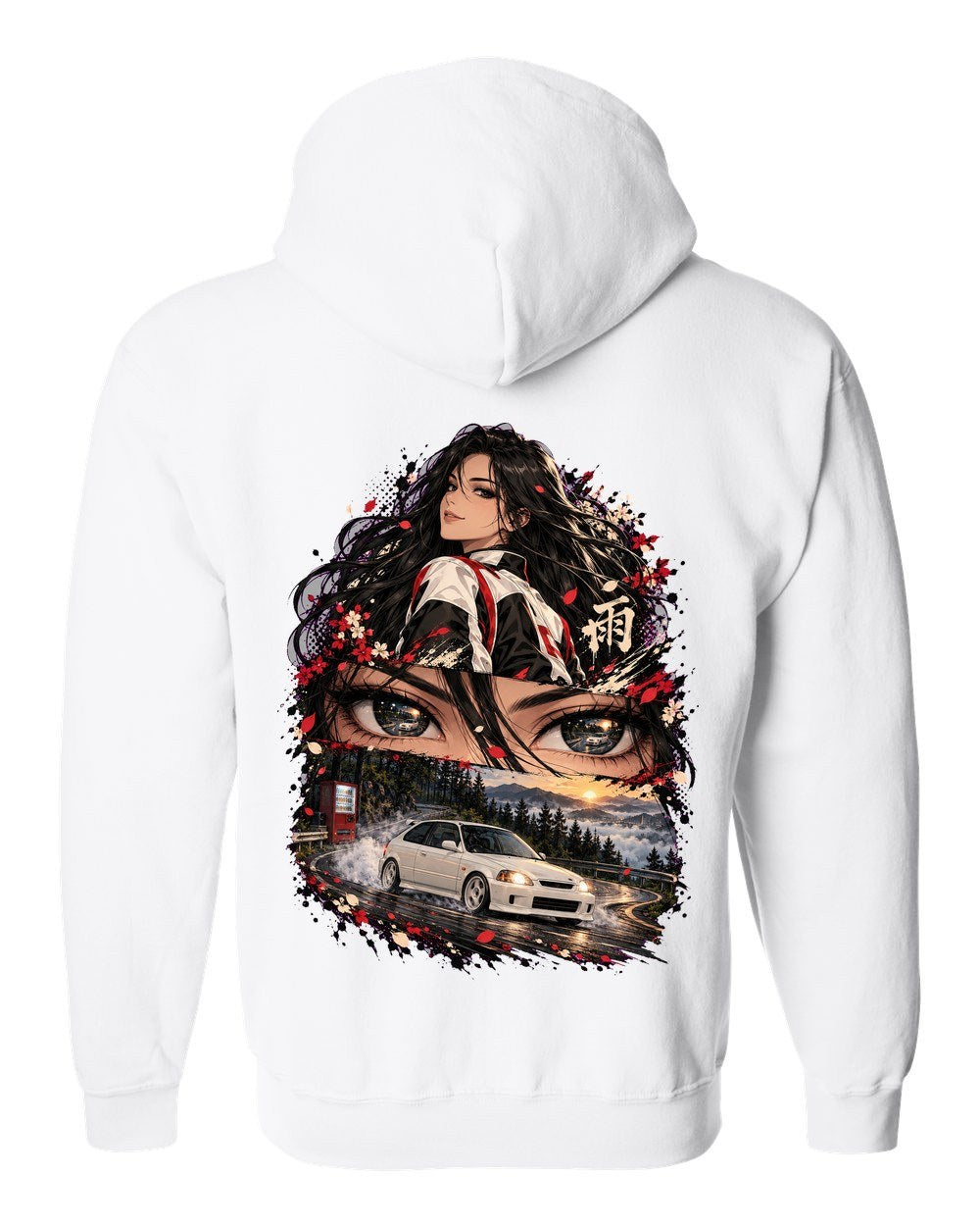 Honda Civic Type R EK9 Anime Girl Zip Hoodie White back