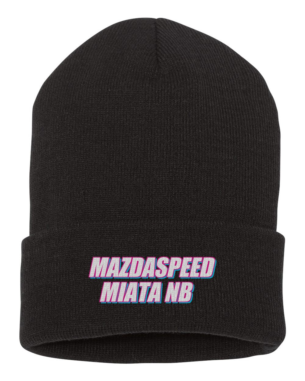 Mazdaspeed Miata Nb black beanie front view with car name