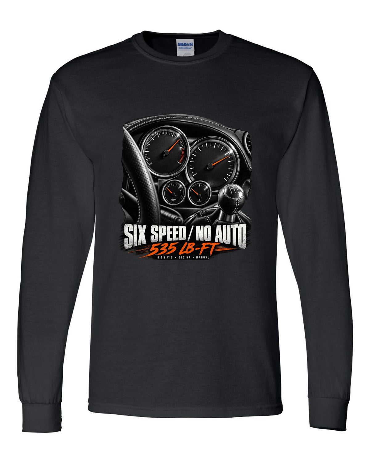 2006 Dodge Viper SRT-10 ZB I instrument gauge cluster print with six speed lettering black long sleeve front view with the design