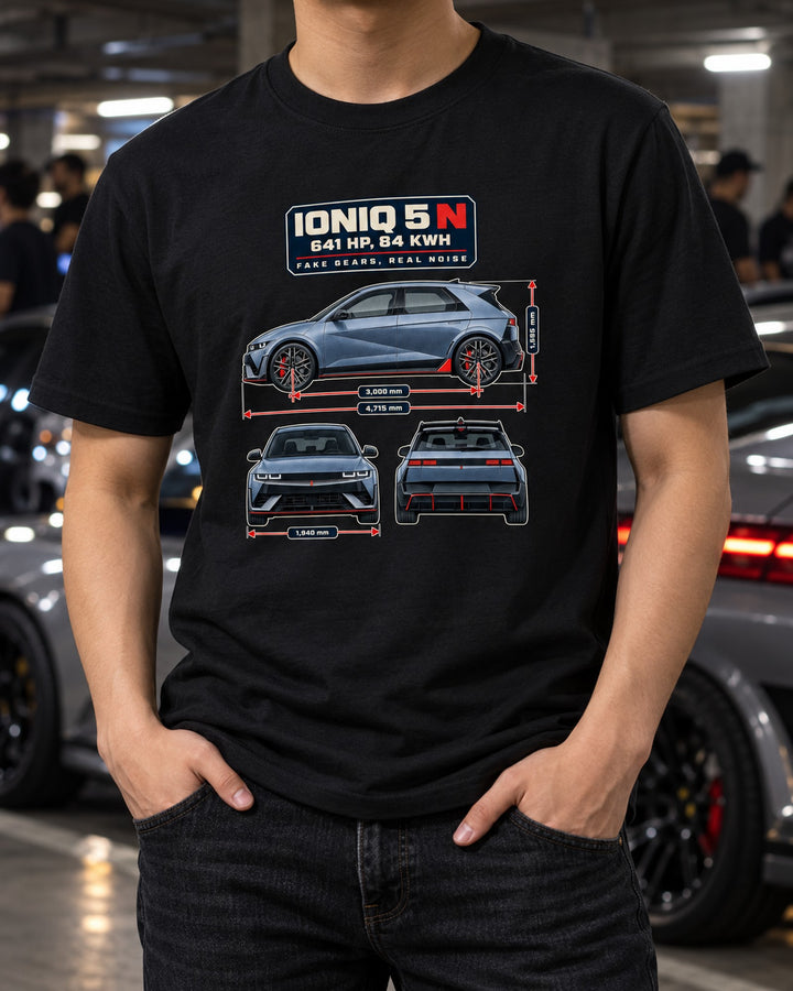 Hyundai Ioniq 5 N 2024 Blueprint Shirt, 641 HP EV Gift T-Shirt Black worn hero