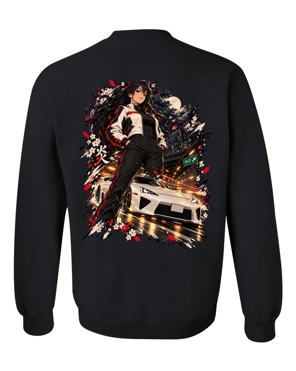 Lexus LFA Anime Girl Crewneck Black back