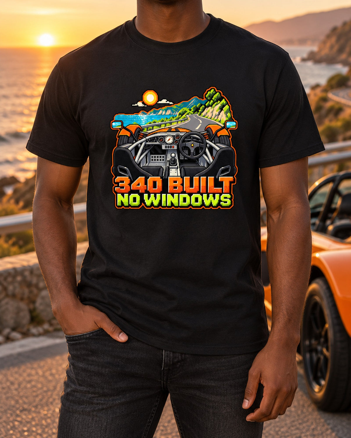 Lotus Elise 340R 2000 Pixel Art Shirt, 340 Built Car Tee T-Shirt Black worn hero