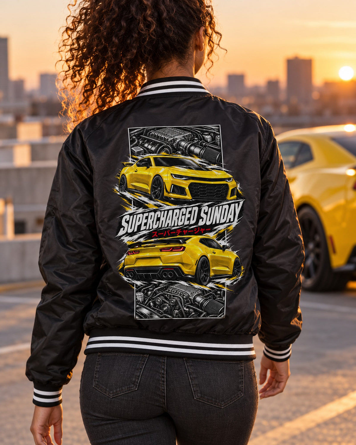 Chevy Camaro ZL1 Torn Poster Full-Back Graphic Tee Bomber Jacket Black worn hero