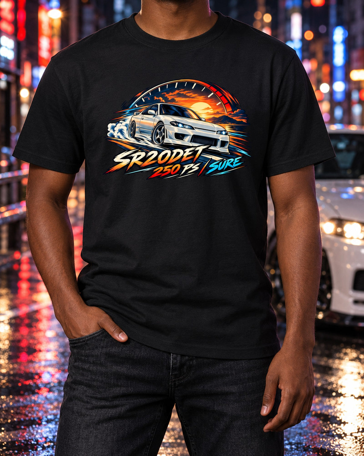 Nissan Silvia S15 SR20DET Redline Arc Anime Shirt T-Shirt Black worn hero