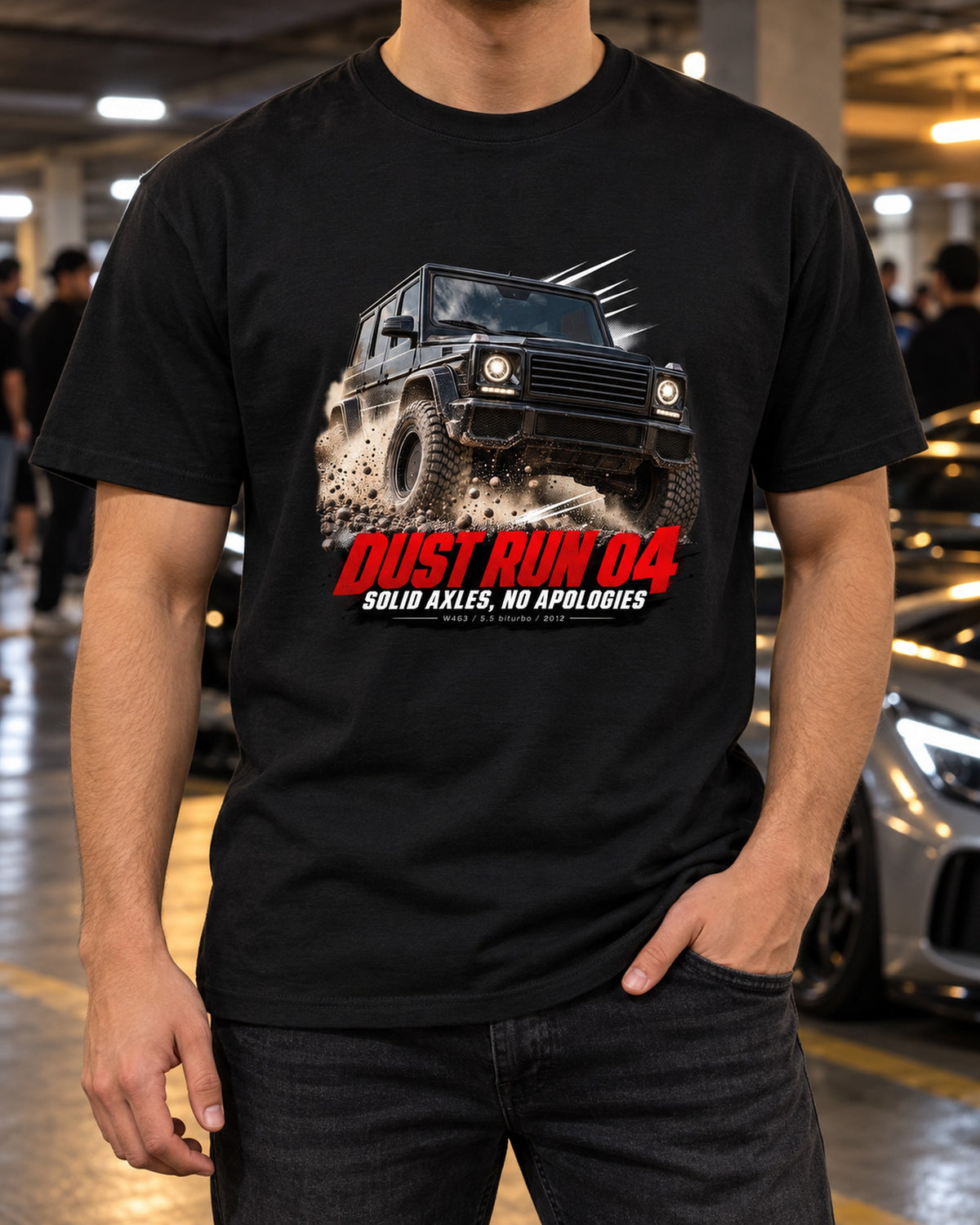 Dust Run 04 Race Poster Shirt, Mercedes G63 AMG W463 T-Shirt Black worn hero