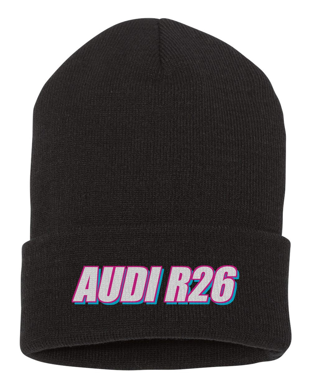 Audi R26 black beanie front view with car name