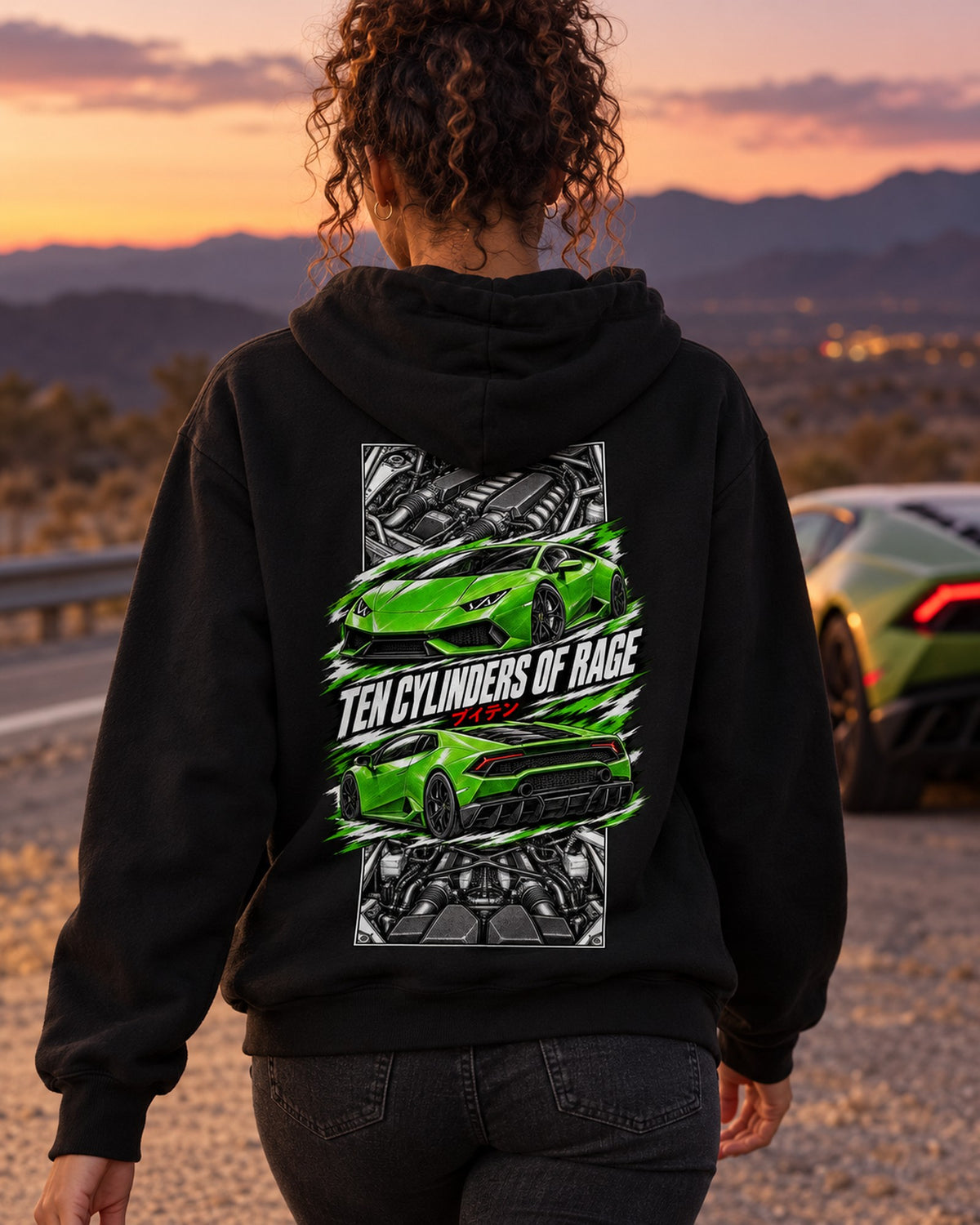 Lamborghini Huracan Torn Poster Full-Back Graphic Tee Pull Over Hoodie Black worn hero