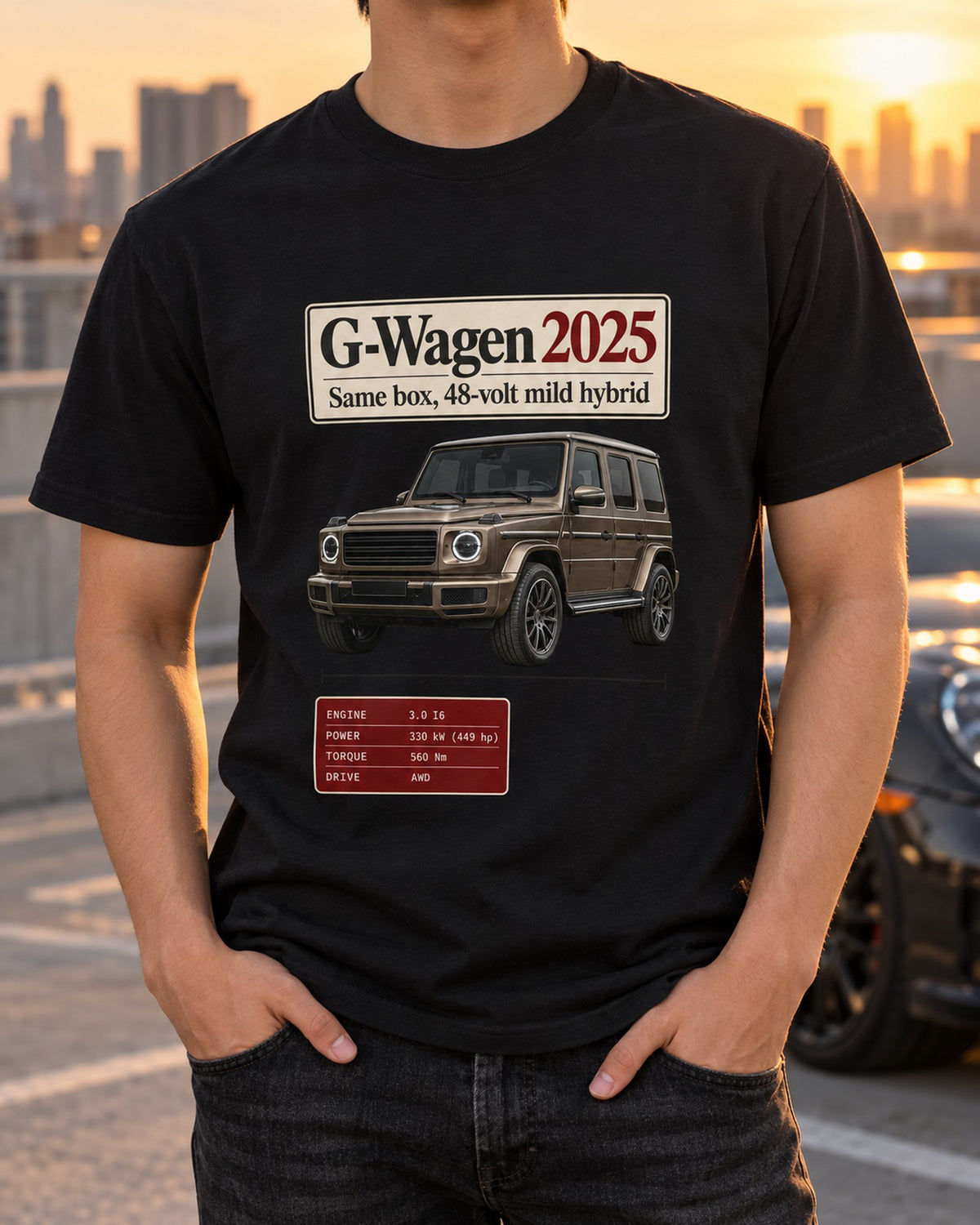 Mercedes-AMG G63 2025 Facelift W463A Archive Panel Shirt, 48V Hybrid T-Shirt Black worn hero