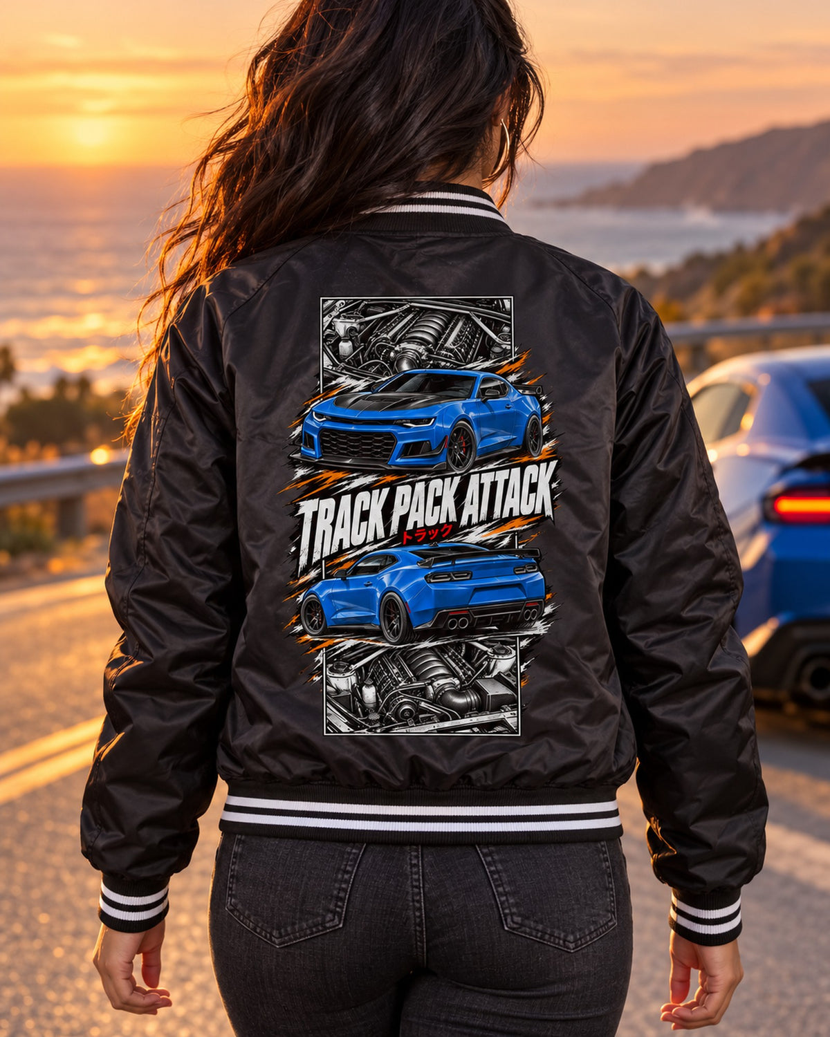 Chevy Camaro SS Torn Poster Full-Back Graphic Tee Bomber Jacket Black worn hero