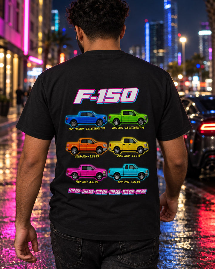 Ford F-150 Evolution Poster Full-Back Graphic Tee T-Shirt Black worn hero