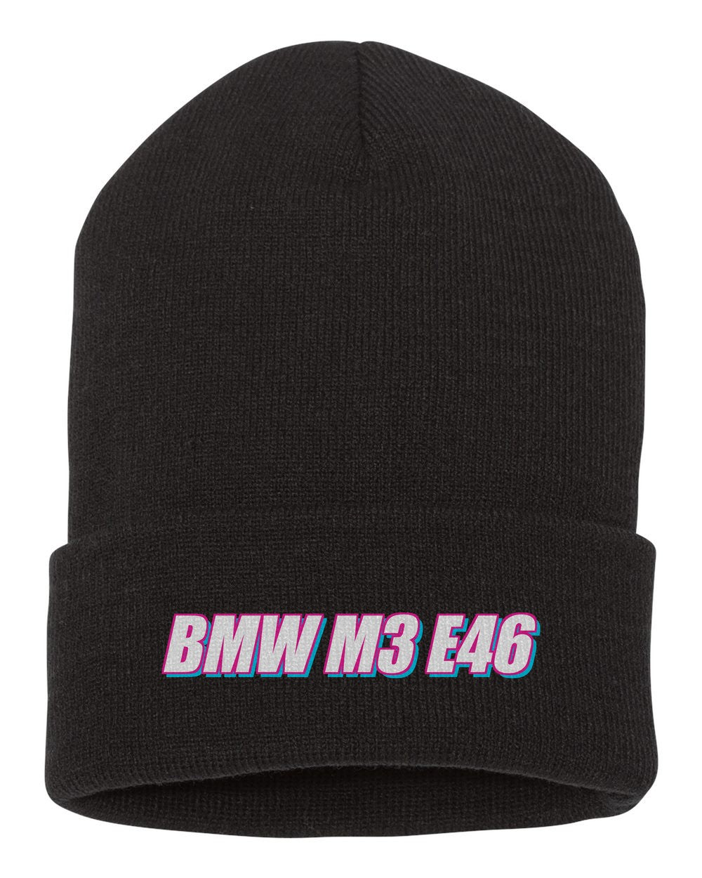 Bmw M3 E46 black beanie front view with car name