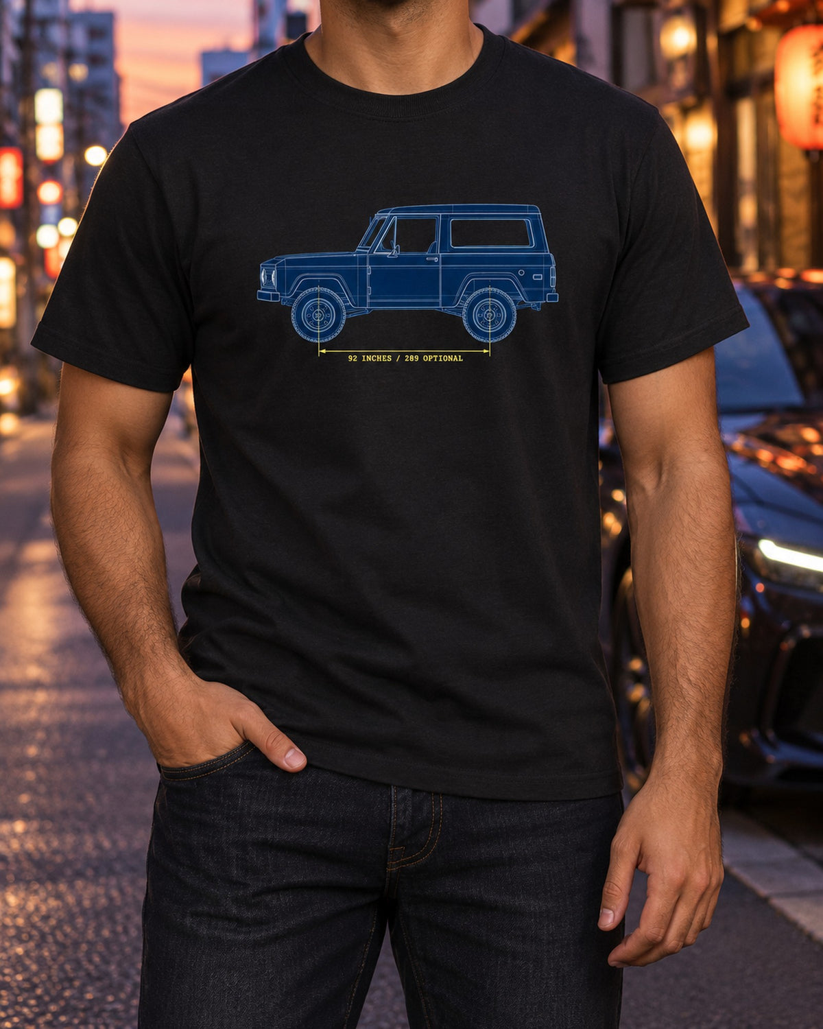 1966-77 Ford Bronco U15 Wagon Wheelbase Patent Sheet Tee T-Shirt Black worn hero