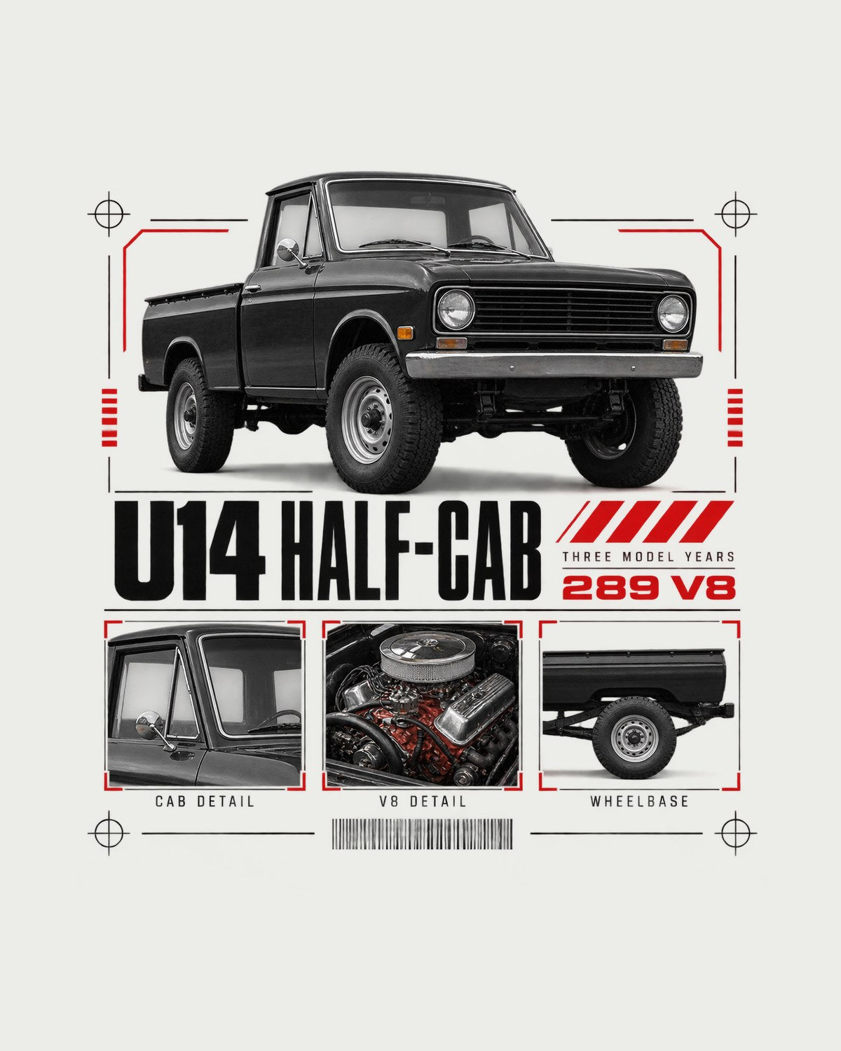 Ford Early Bronco U14 Half-Cab Dossier Tee, 1966-72 design only