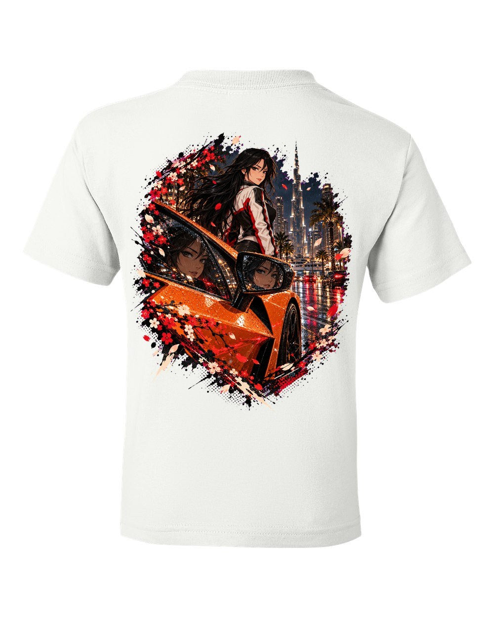 Lamborghini Revuelto Anime Girl Kids Tee White back