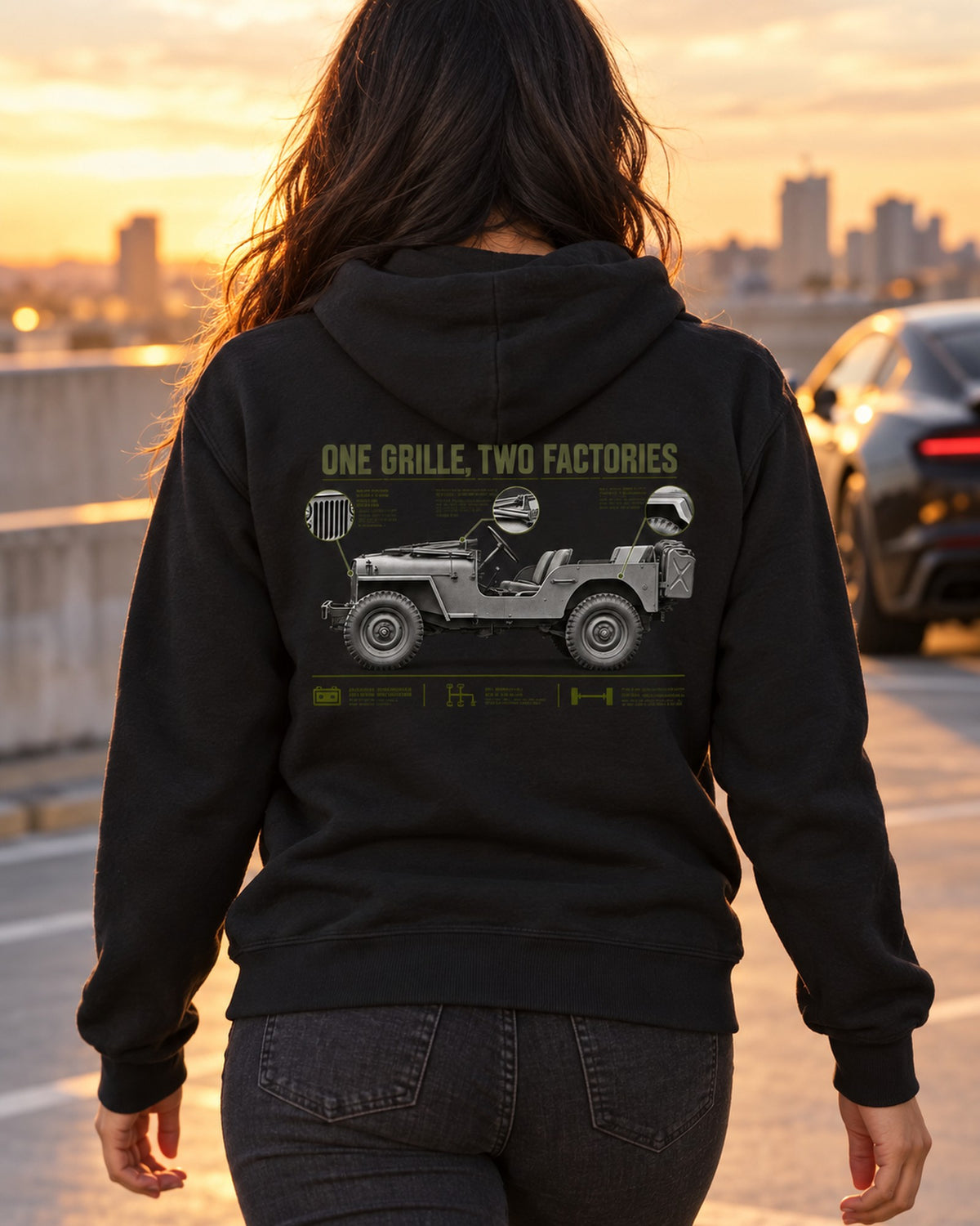 Willys MB and Ford GPW Spec Poster Shirt, 1941-1945 Zip Hoodie Black worn hero