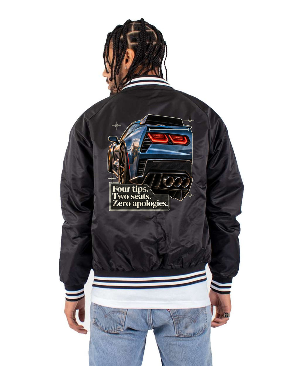 Corvette C7 Z06 Tail Macro print Shirt, Quad Exhaust Tee Bomber Jacket Black back