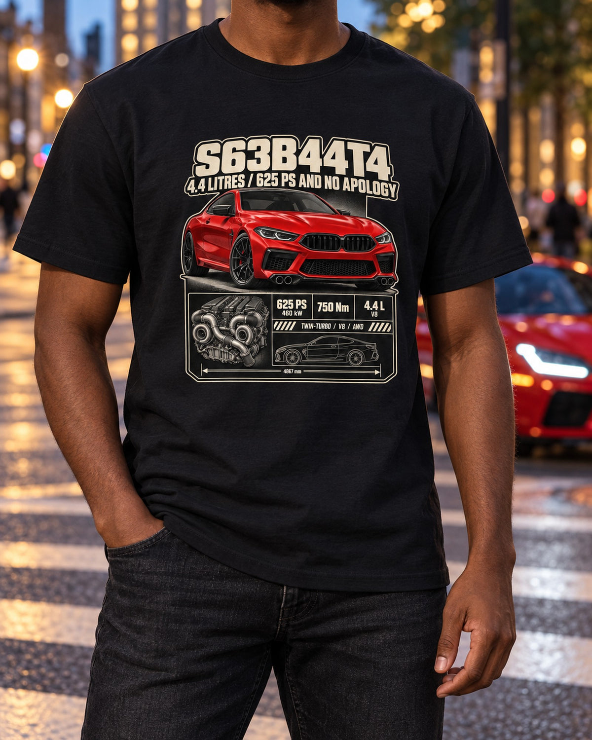 BMW M8 Competition F92 S63 Spec Poster Shirt T-Shirt Black worn hero