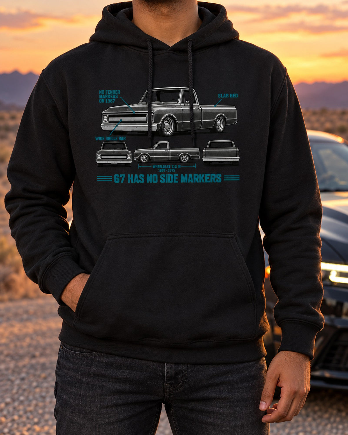 Chevrolet C10 Fleetside 1967-72 Spec Strip Shirt, Truck Guy Gift Pull Over Hoodie Black worn hero