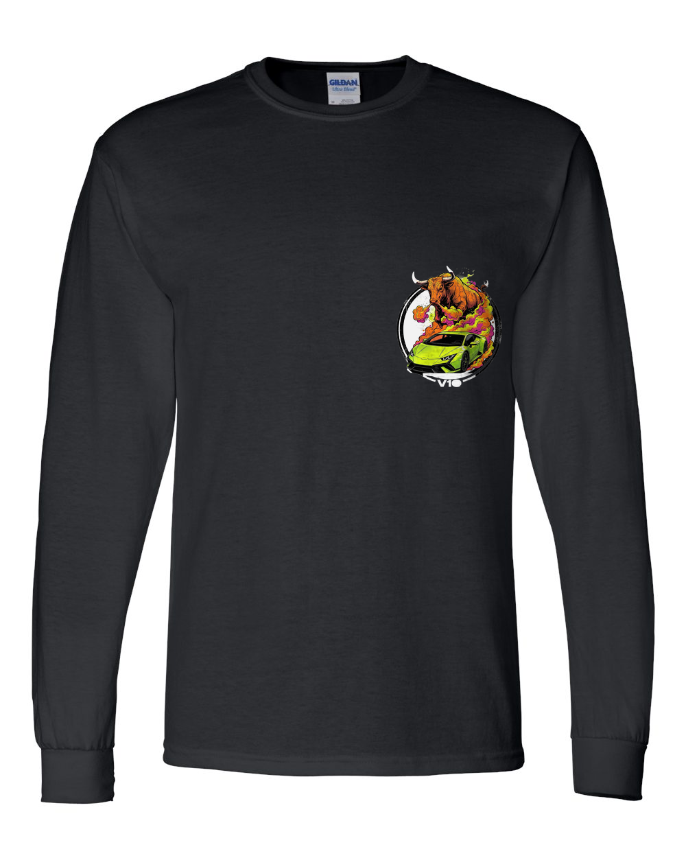 Lamborghini Huracan Bull Long Sleeve T-Shirt — Black front emblem