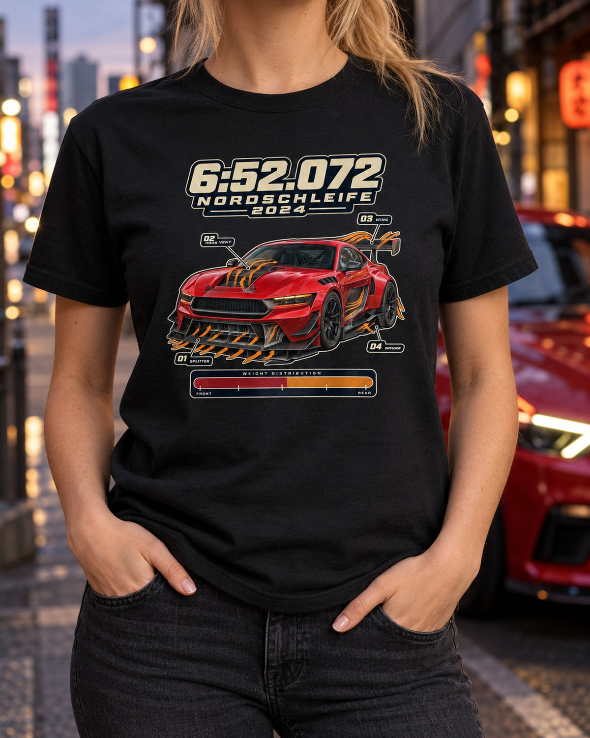 Mustang GTD Aero Callouts Tee, Nordschleife 6:52.072 Car Shirt T-Shirt Black worn hero