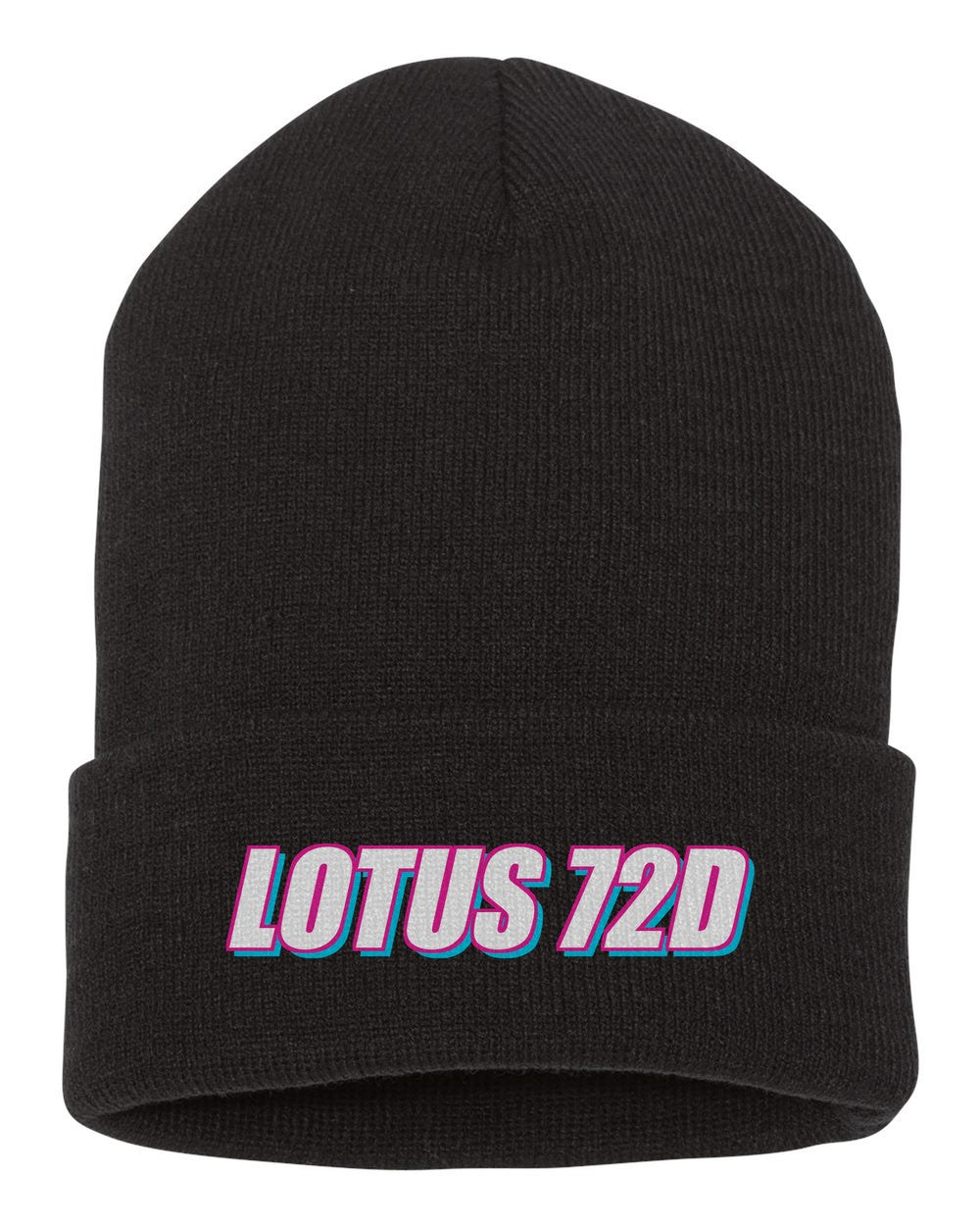 Lotus 72D black beanie front view with car name