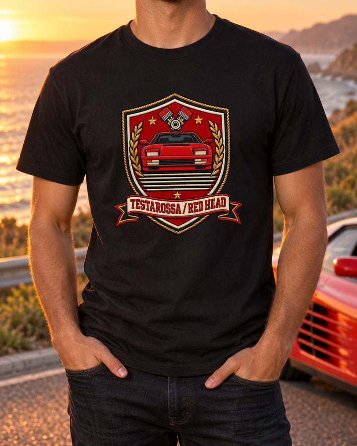 Ferrari Testarossa F110 Flat-12 Red Head Crest Shirt T-Shirt Black worn hero