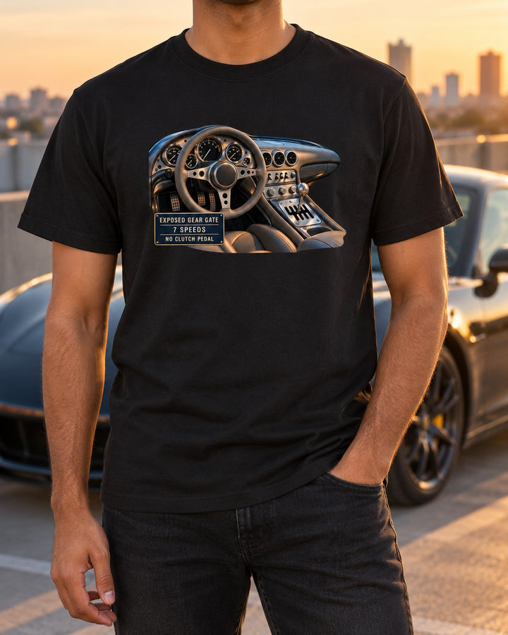 Huayra Cockpit Gauge Shirt, Exposed Gear Gate Pagani Tee T-Shirt Black worn hero