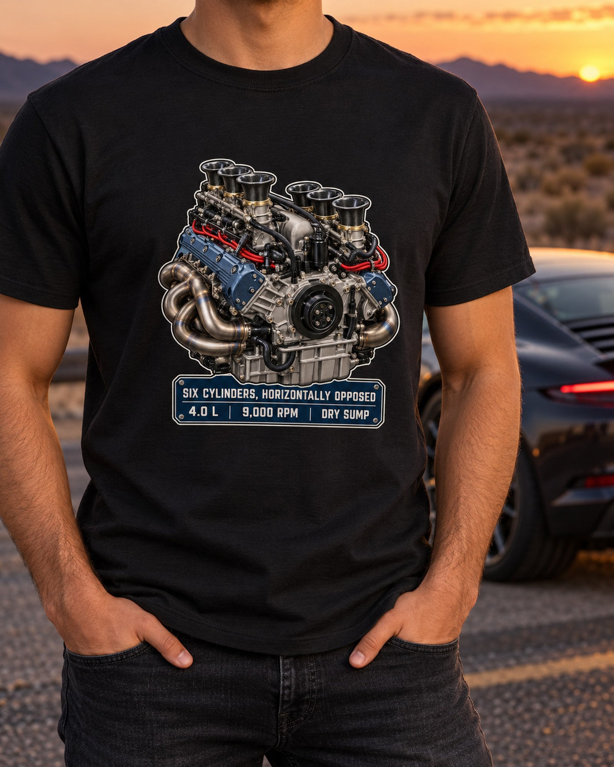 Porsche 992 GT3 RS 4.0 Flat-Six Engine Shirt, Dry Sump Tee T-Shirt Black worn hero