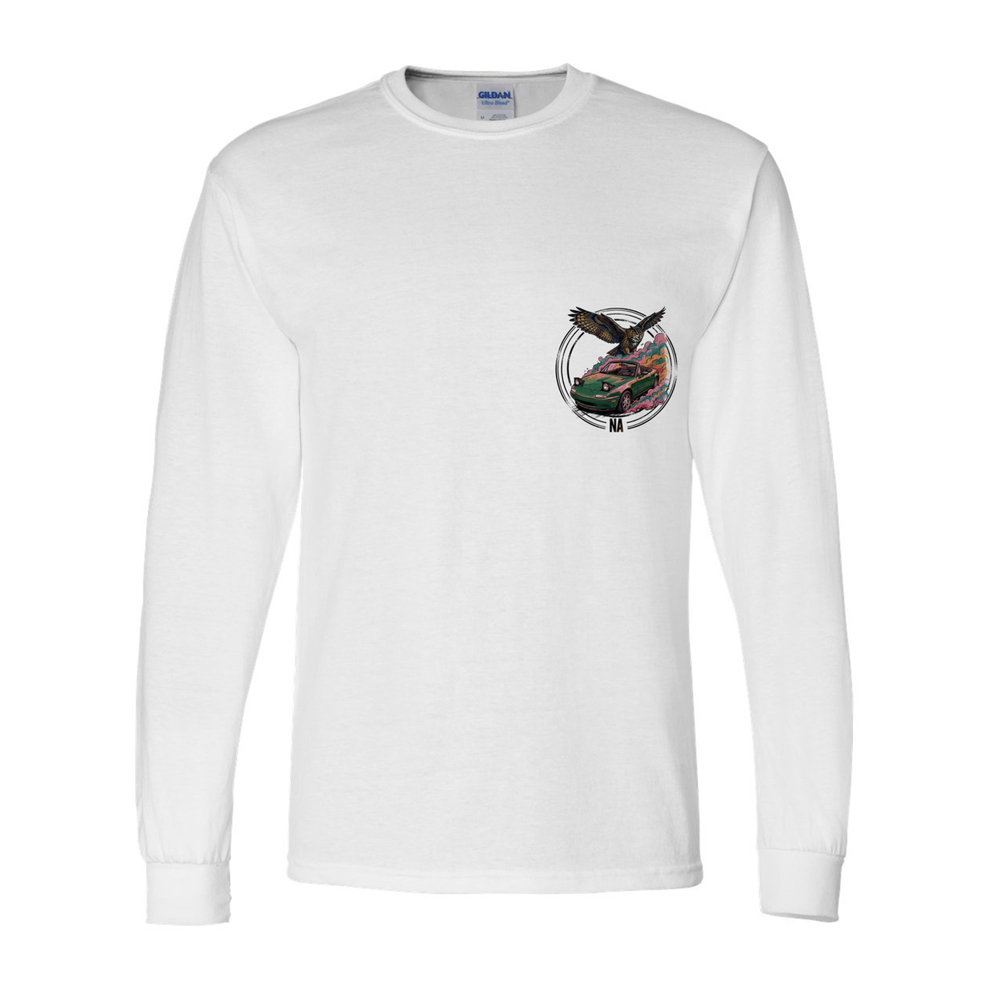 Mazda MX-5 Miata Owl Long Sleeve T-Shirt — White front emblem