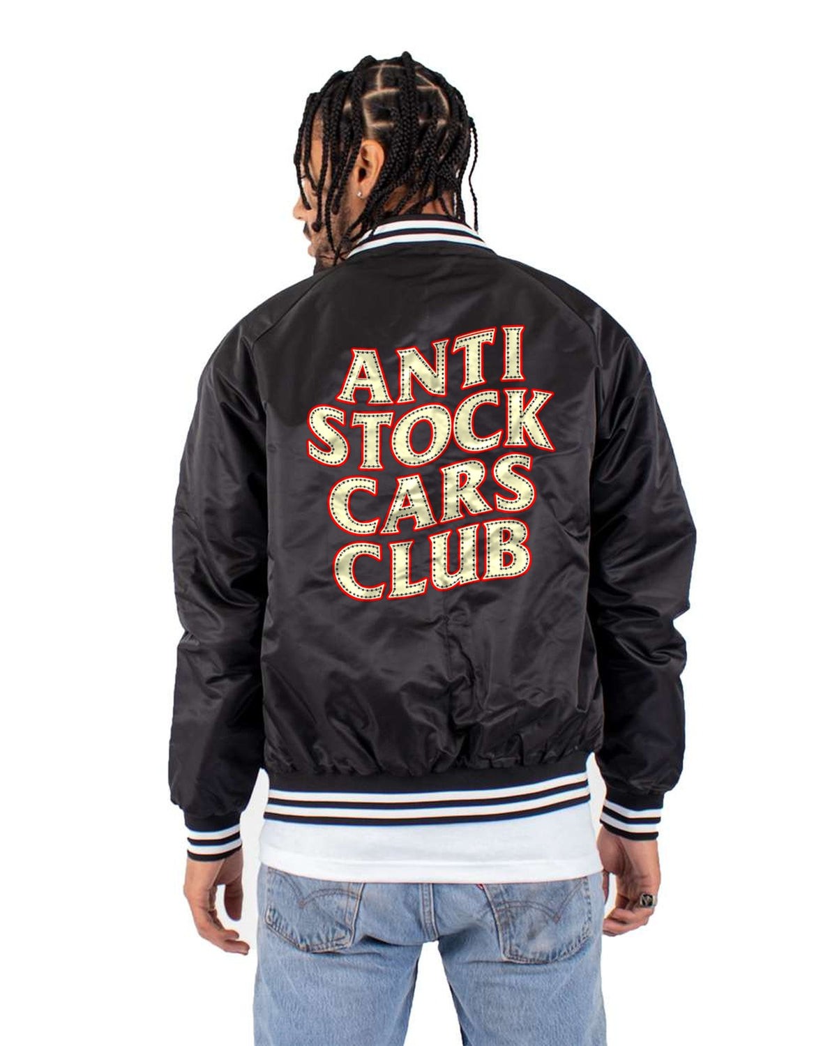 Anti Stock Cars Club Varsity College Shirt, Hoodie & More Bomber Jacket Black back