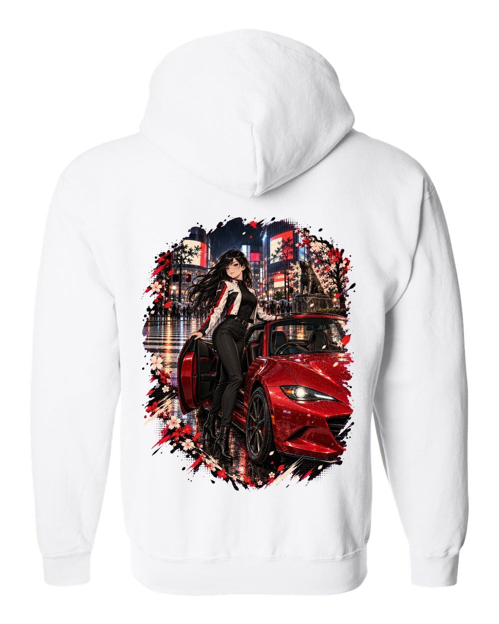 Mazda MX-5 ND Anime Girl Zip Hoodie White back