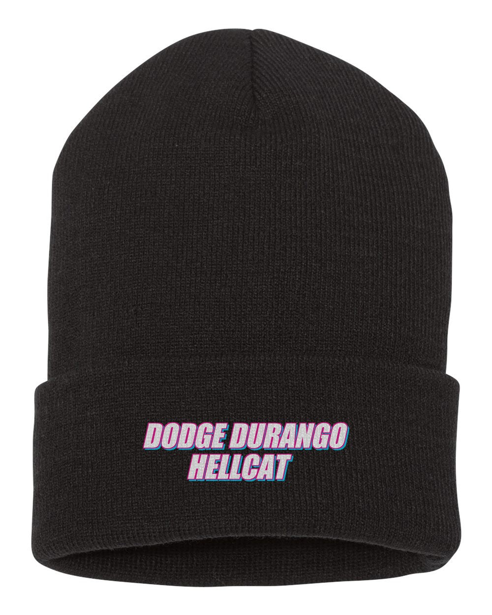 Dodge Durango Hellcat black beanie front view with car name