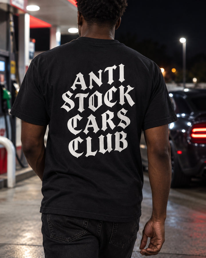 Anti Stock Cars Club Gothic Blackletter Shirt, Hoodie & More T-Shirt Black worn hero
