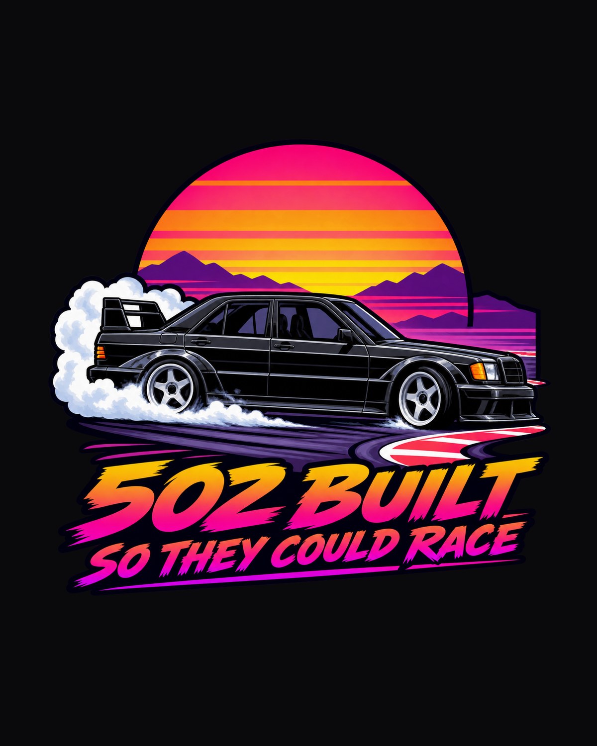 190E Evo II Chicane Slide Shirt, W201 80s Sunset Print design only