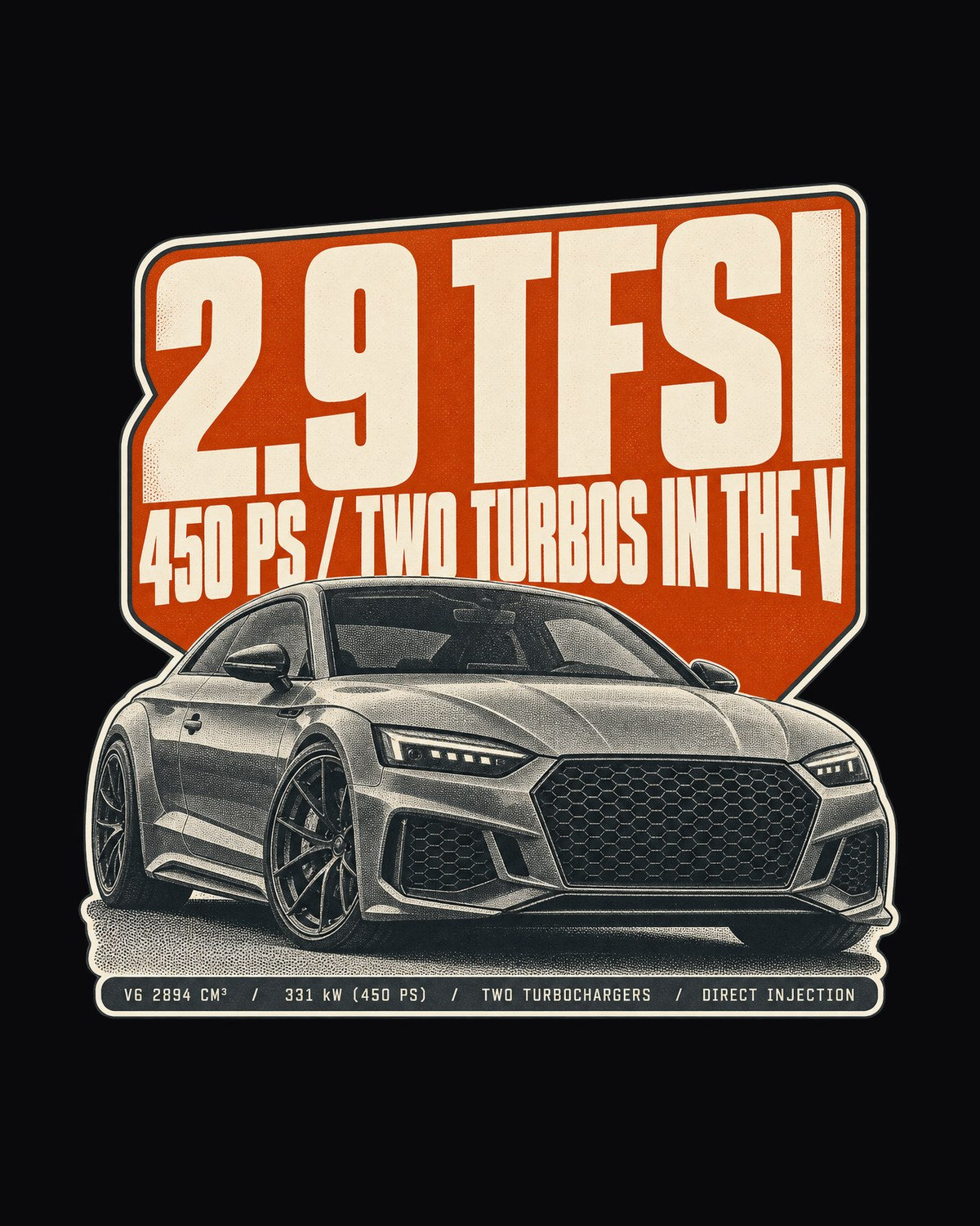 Audi RS5 Coupe B9 Halftone Tee, 2.9 TFSI Twin-Turbo V6 design only
