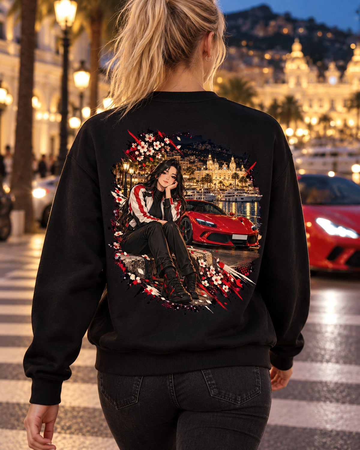 Ferrari 296 GTB Anime Girl Shirt, Hoodie & More Crewneck Black worn hero