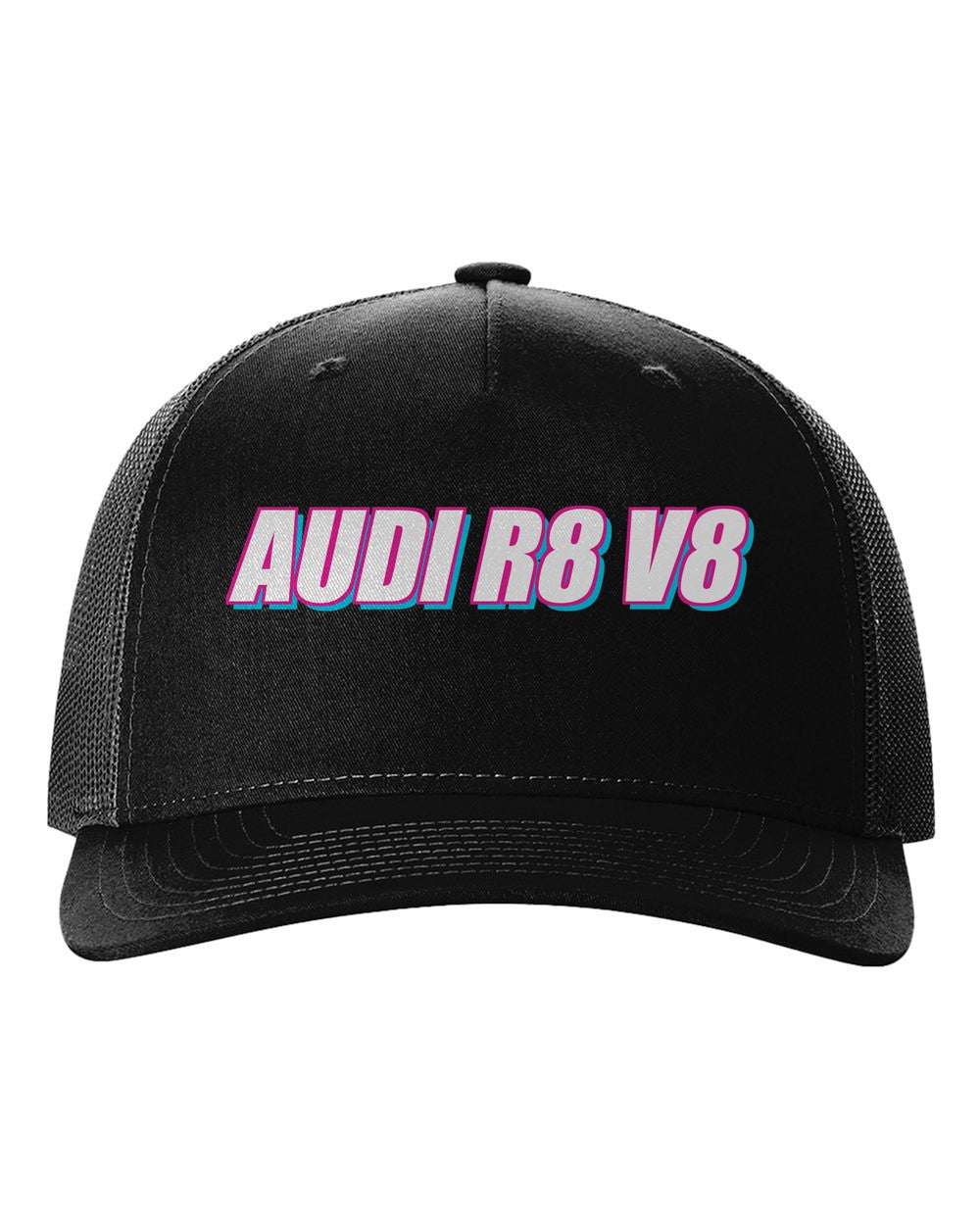 black hat front view with car name