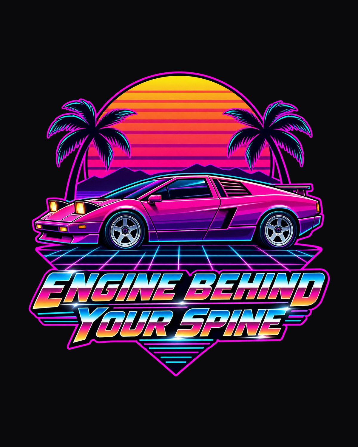 Toyota MR2 AW11 Synthwave Sunset Grid Shirt, Mk1 MR2 design only