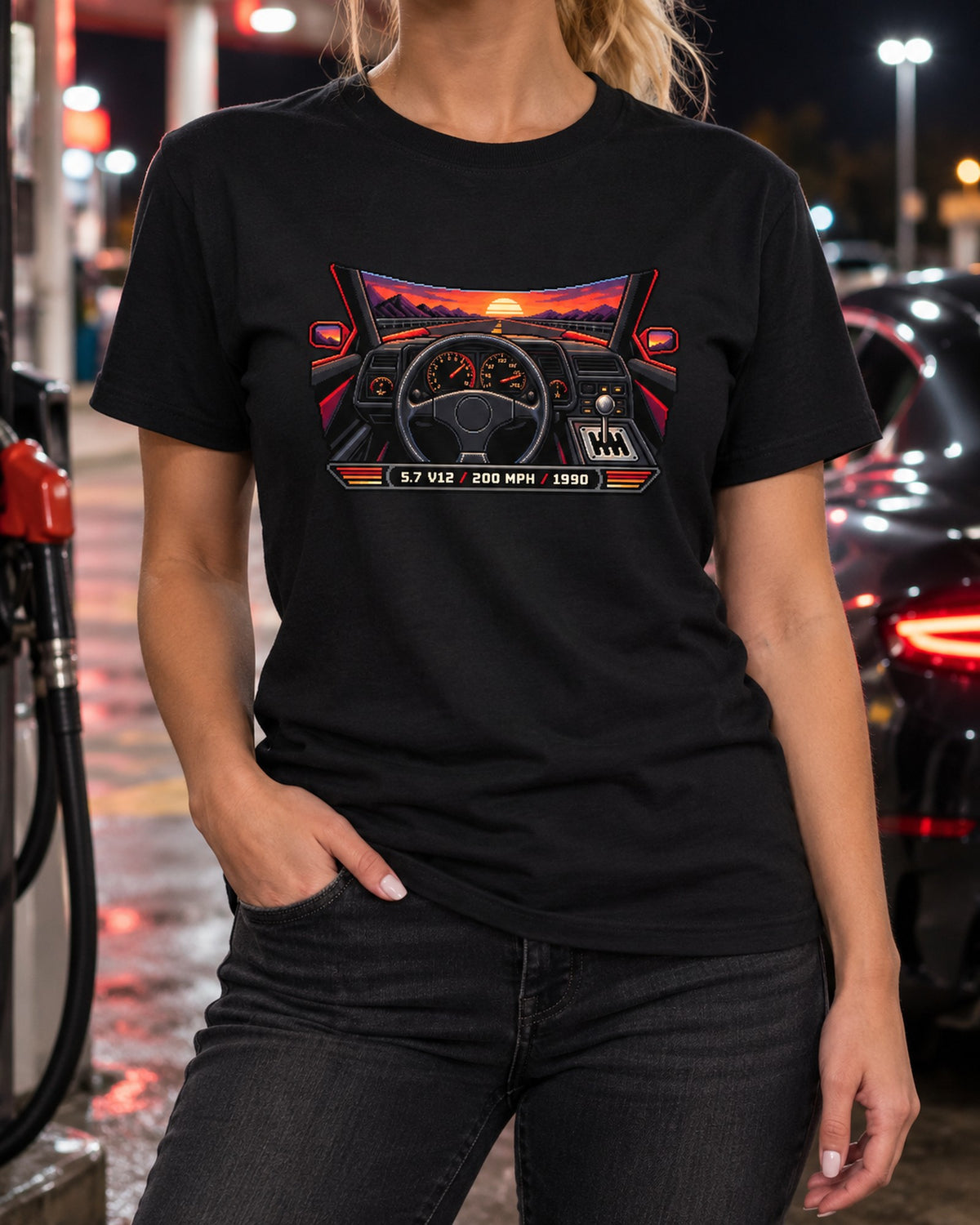 Diablo 5.7 V12 Gated Shifter Pixel Art Shirt, 200 MPH T-Shirt Black worn hero