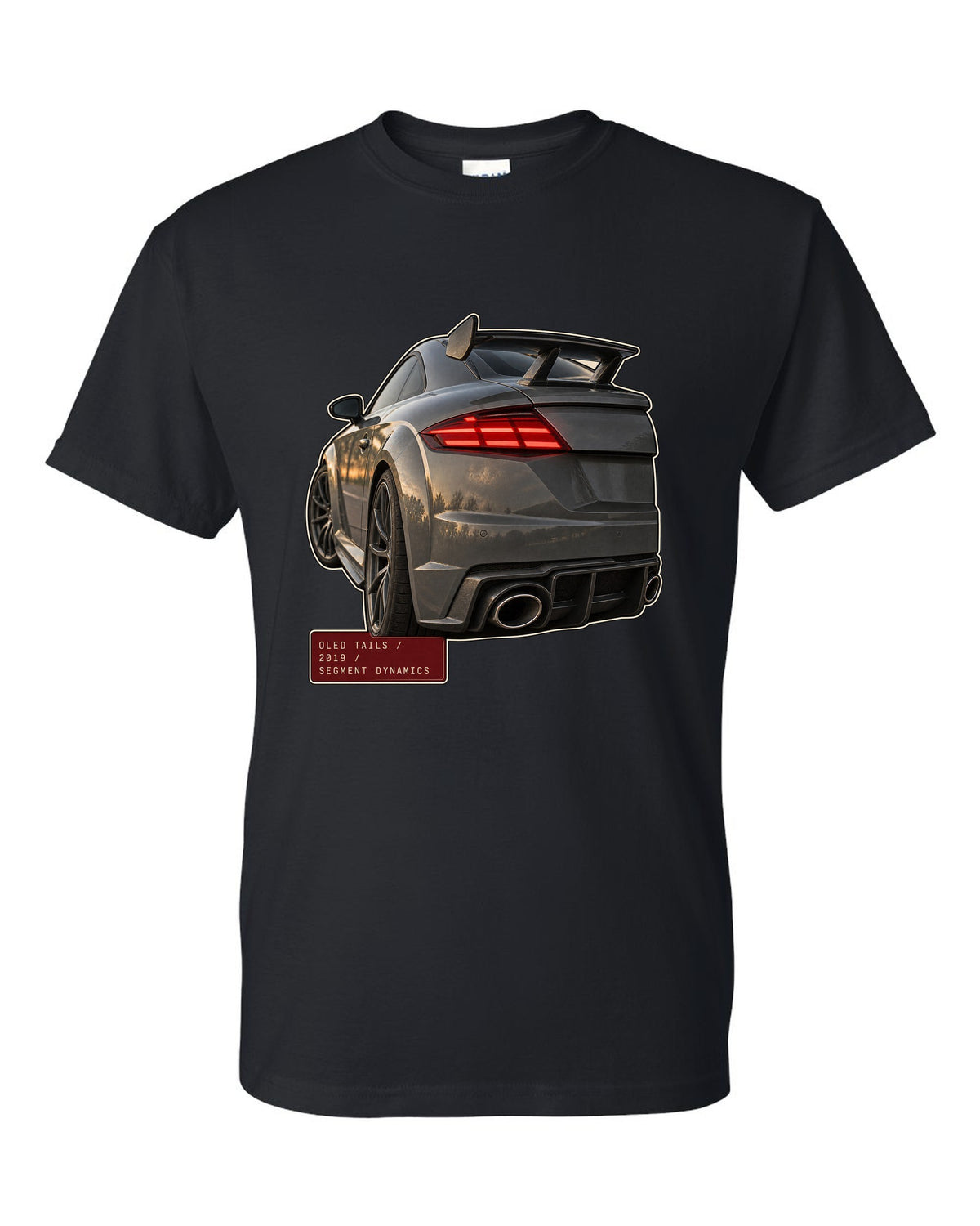 Audi TT RS facelift OLED taillight macro print black t-shirt front view with the design
