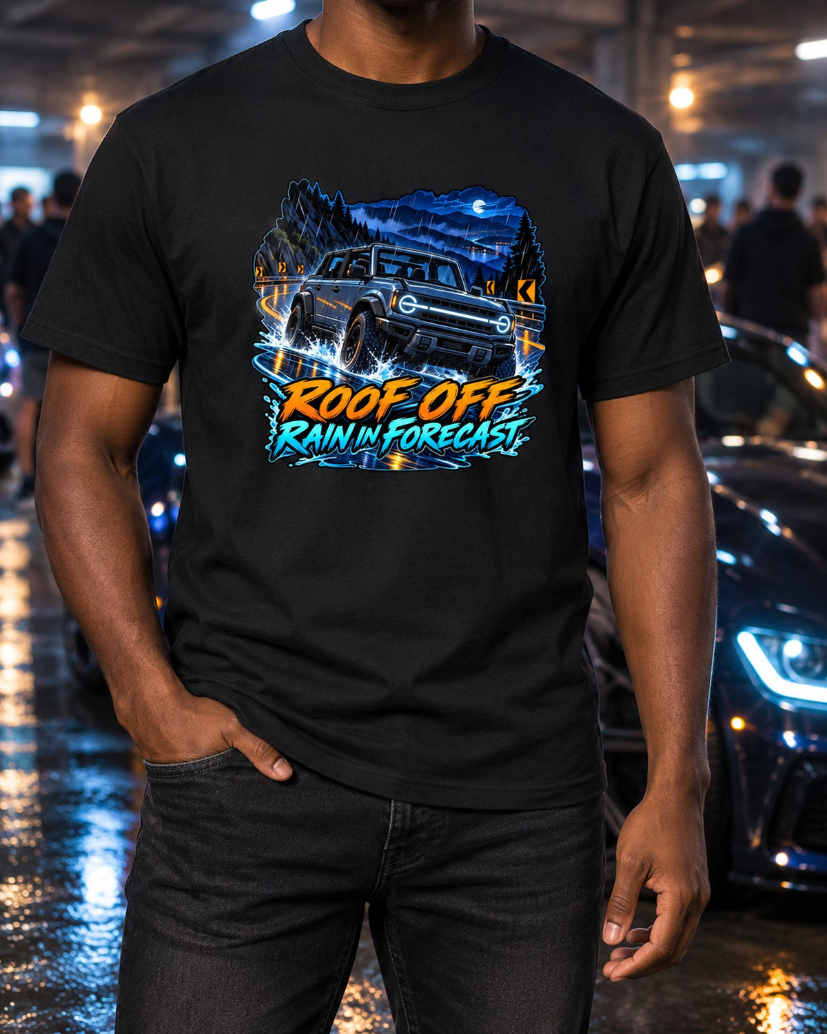 Ford Bronco 4-Door 6G 2021 Cel-Shaded Night Garage Tee T-Shirt Black worn hero