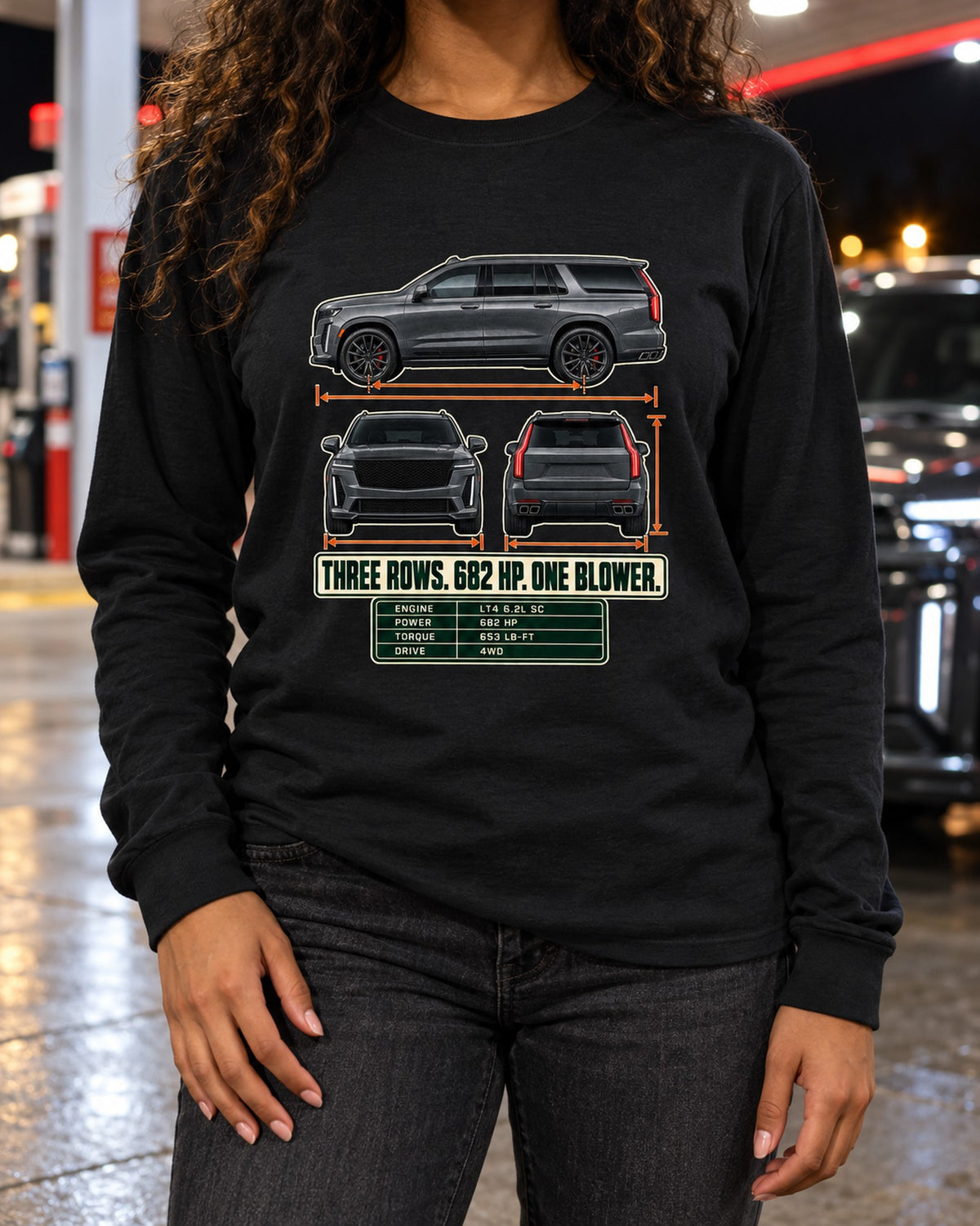 Escalade-V 2023-25 Three-View Spec Table Shirt, Car Guy Gift Long Sleeve Black worn hero