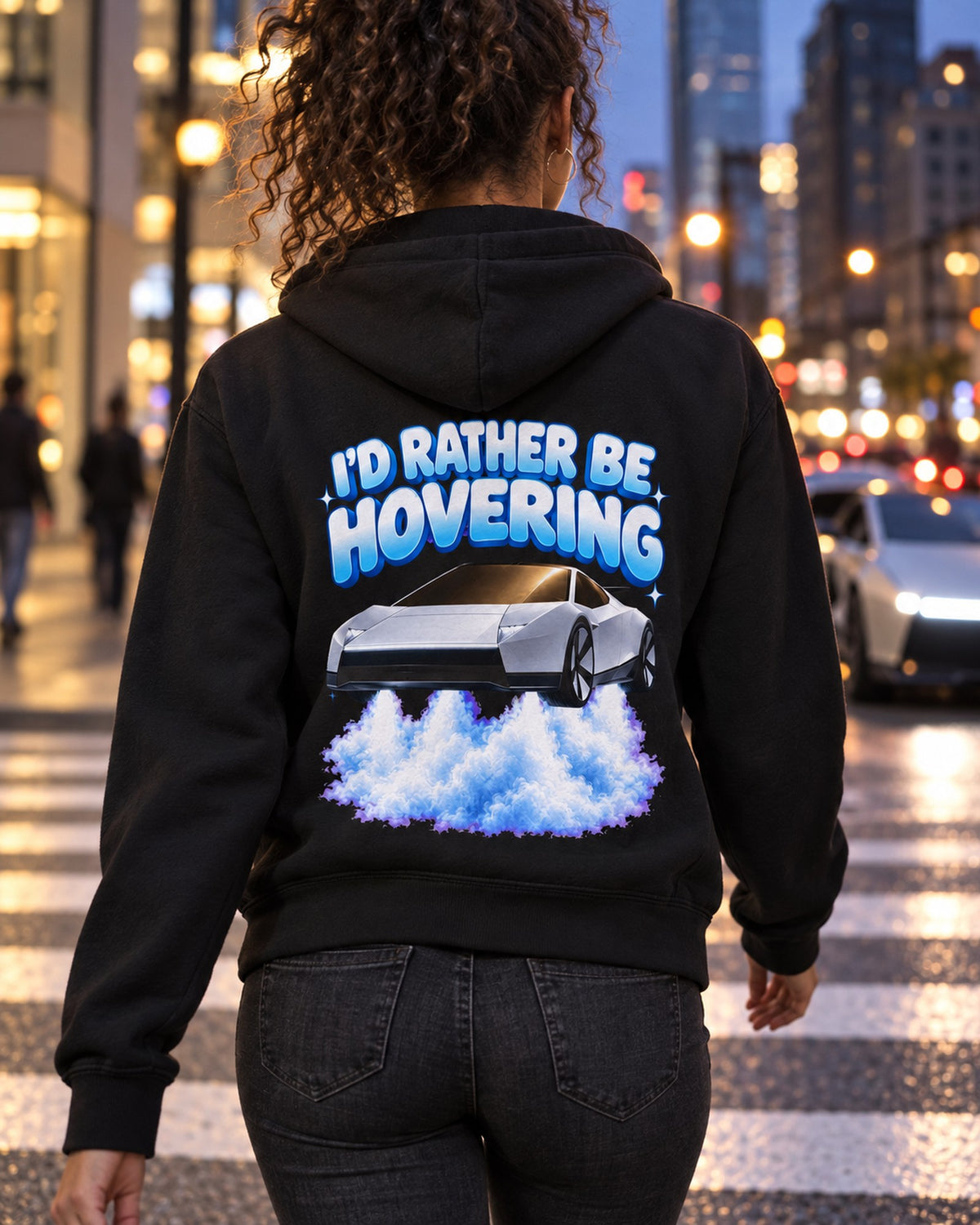 I'd Rather Be Hovering Tesla Roadster Shirt, Hoodie & More Zip Hoodie Black worn hero