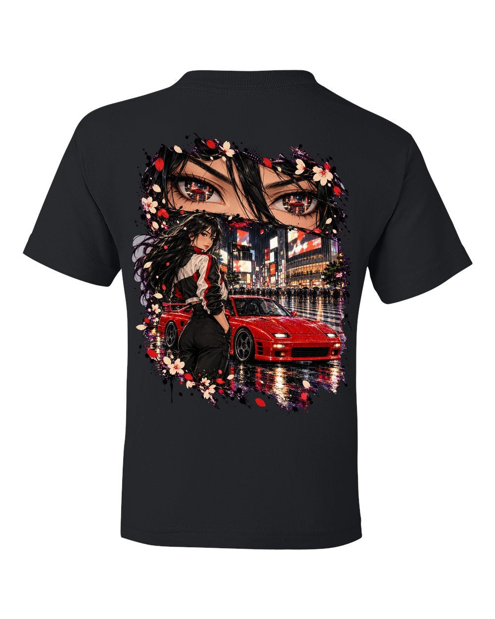 Mitsubishi 3000GT VR-4 Anime Girl Kids Tee Black back