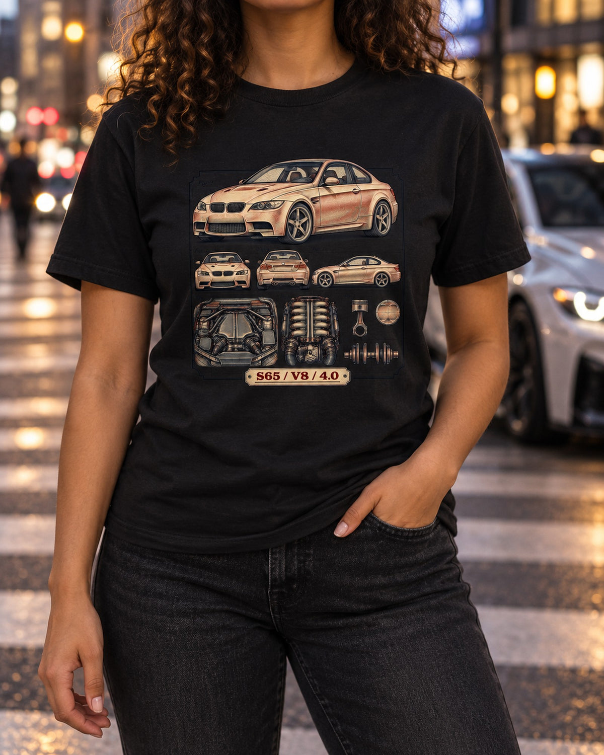BMW E92 M3 Coupe S65 V8 4.0 Patent Drawing Shirt T-Shirt Black worn hero
